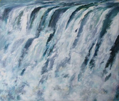 close up waterfall on rocks in Niagara